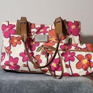 Liz Claiborne Floral Tote with Brown Handles